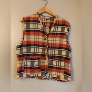 Vintage Cenza Wool Blend Button Up  Plaid Vest Womens Large Artsy Travel crunchy